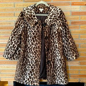Vintage 60’s styled leopard faux fur coat jacket 14 L